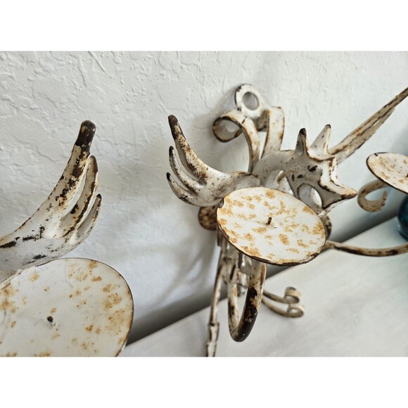 Vintage Wrought Iron Gothic Dragon Candelabra Wall Hanging Set - Picture 4 of 14